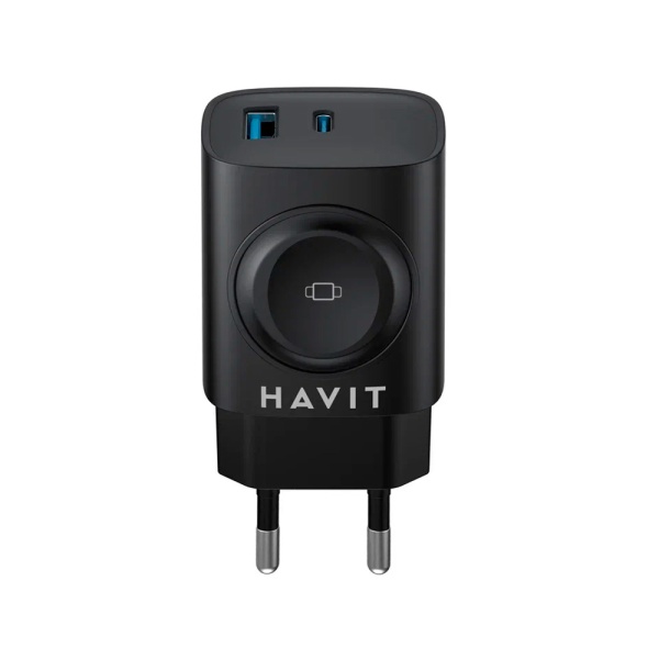 Сетевое зарядное устройство Havit UC132 EU, 30Вт, USB-A + USB-C. Цвет: черный