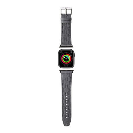 Ремешок кожаный Lagerfeld Leather Saffiano Monogram для Apple Watch 42/44/45/49мм. Цвет: серебристый