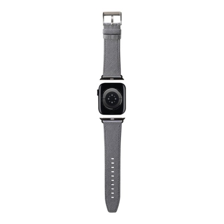 Ремешок кожаный Lagerfeld Leather Saffiano Monogram для Apple Watch 42/44/45/49мм. Цвет: серебристый