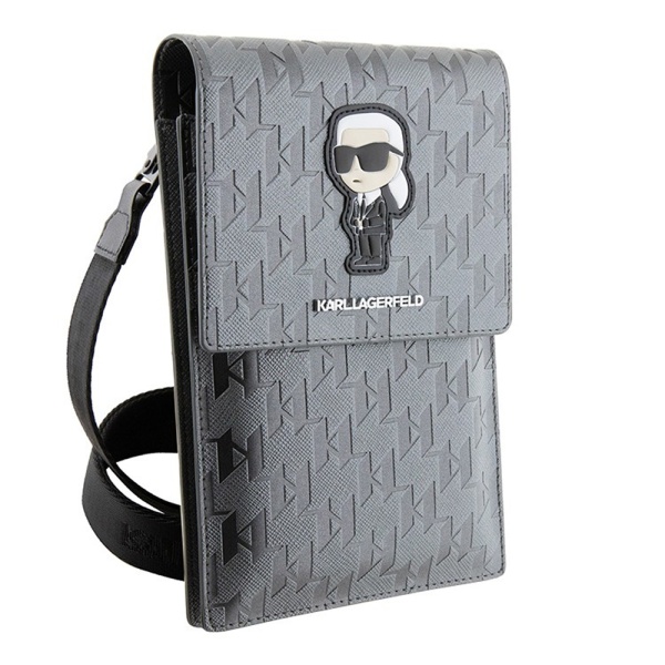 Сумка Lagerfeld Wallet Phone Pouch Saffiano Monogram NFT Karl Ikonik для iPhone. Цвет: серебристый