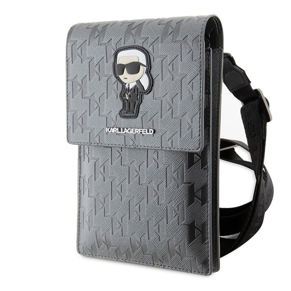 Сумка Lagerfeld Wallet Phone Pouch Saffiano Monogram NFT Karl Ikonik для iPhone. Цвет: серебристый