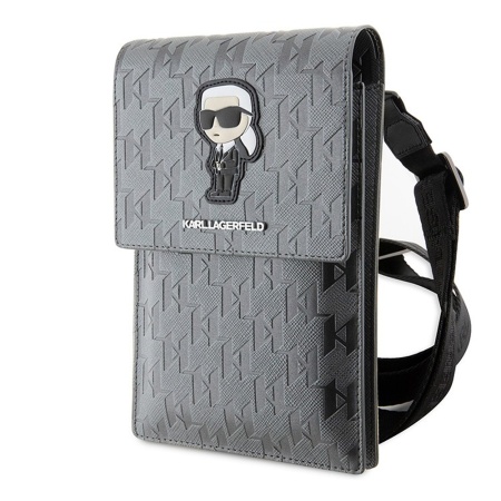 Сумка Lagerfeld Wallet Phone Pouch Saffiano Monogram NFT Karl Ikonik для iPhone. Цвет: серебристый