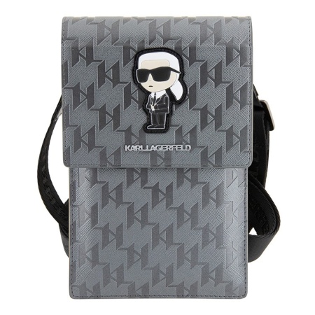 Сумка Lagerfeld Wallet Phone Pouch Saffiano Monogram NFT Karl Ikonik для iPhone. Цвет: серебристый