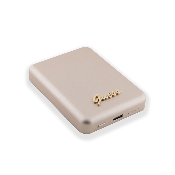Внешний аккумулятор Guess with Metal Script logo MagSafe, 5000mAh. Цвет: золотой
