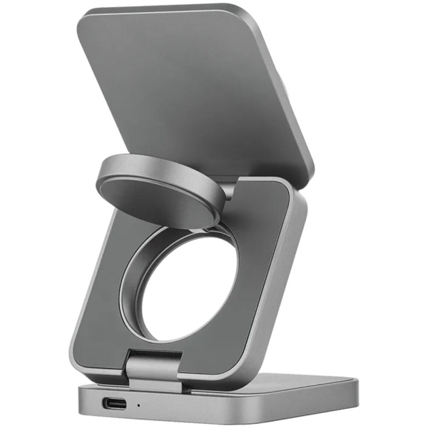 Беспроводное зарядное устройство uBear Balance Ultra, 3-в-1, MagSafe, Qi2. Цвет: серый