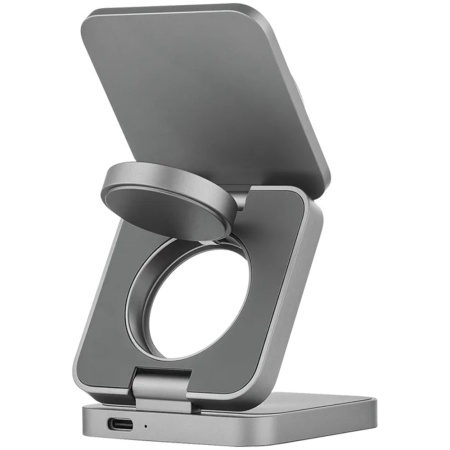 Беспроводное зарядное устройство uBear Balance Ultra, 3-в-1, MagSafe, Qi2. Цвет: серый