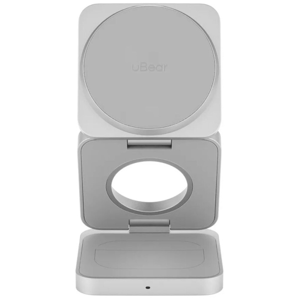 Беспроводное зарядное устройство uBear Balance Ultra, 3-в-1, MagSafe, Qi2. Цвет: серебро