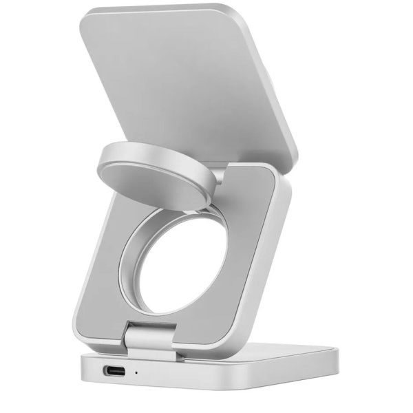 Беспроводное зарядное устройство uBear Balance Ultra, 3-в-1, MagSafe, Qi2. Цвет: серебро