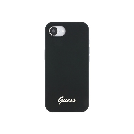 Чехол Guess Liquid silicone Gold metal logo & Camera frame для iPhone 16e/17e. Цвет: черный