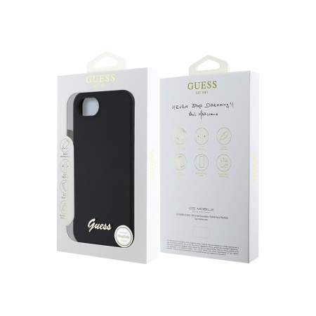 Чехол Guess Liquid silicone Gold metal logo & Camera frame для iPhone 16e/17e. Цвет: черный