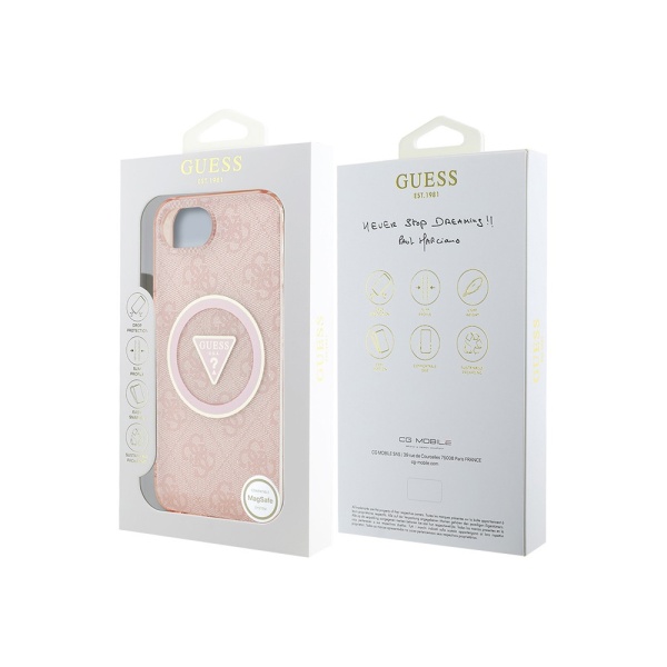 Чехол Guess PC/TPU 4G Glitter Triangle logo для iPhone 16e. Цвет: розовый