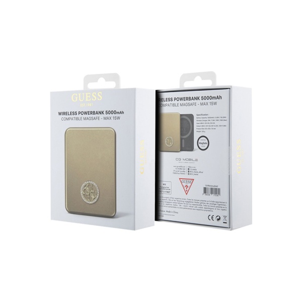 Внешний аккумулятор Guess with  4G Diamond logo MagSafe, 5000mAh. Цвет: золотой