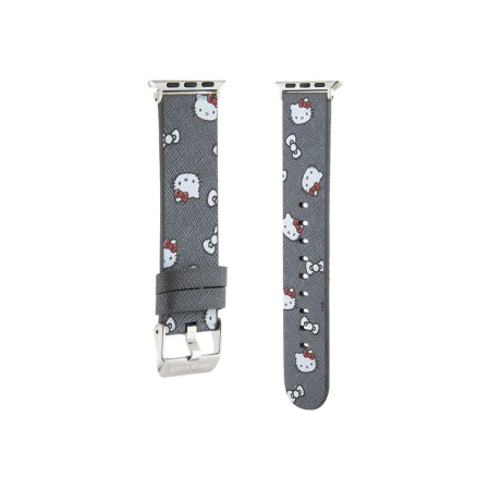 Ремешок силиконовый Hello Kitty PU Saffiano Heads and Bows для AW 42/41/40мм. Цвет: серебристый