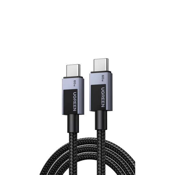 Кабель UGREEN  L524 USB-C to USB-C PD 3A Fast Charging Braided Date Cable, 2м. Цвет: серый космос