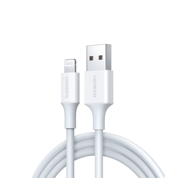 Кабель UGREEN US155 Lightning — USB-A, Nickel Plating ABS Shell, 1 м. Цвет: белый