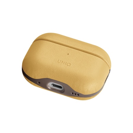 Чехол Uniq Lyden DS Leatherette для AirPods Pro 2 с ремешком. Цвет: желтый/серый