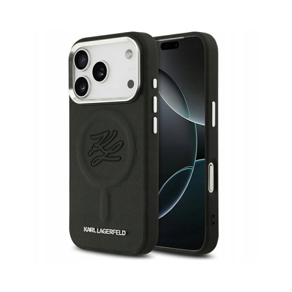 Чехол Lagerfeld PU Debossed Initials Metal logo & Camera для iPhone 17 Pro. Цвет: черный
