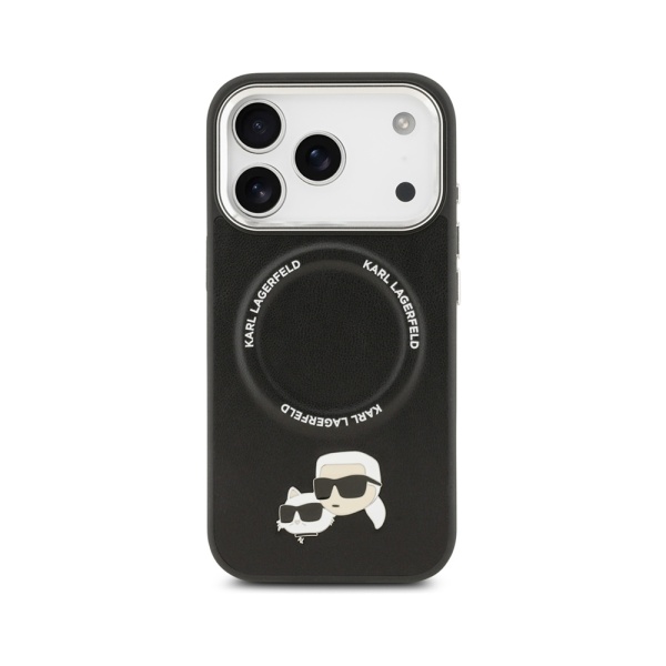 Чехол Lagerfeld PU NFT Karl & Choup heads Metal pin & Cam для iPhone 17 Pro Max. Цвет: черный