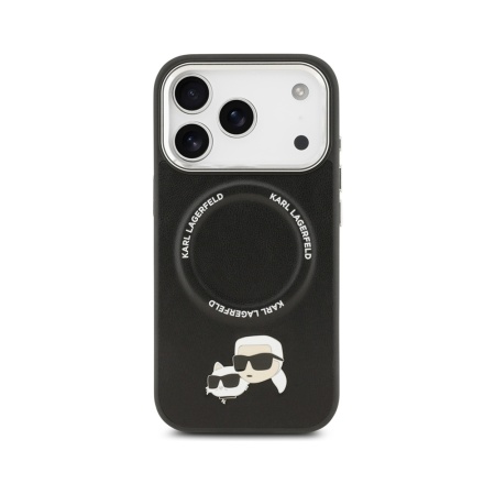 Чехол Lagerfeld PU NFT Karl & Choup heads Metal pin & Cam для iPhone 17 Pro Max. Цвет: черный