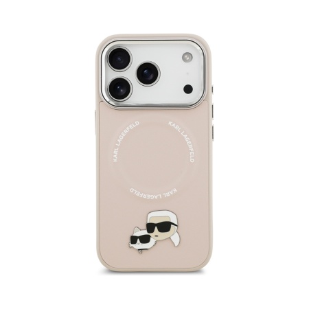 Чехол Lagerfeld PU NFT Karl & Choup heads Metal pin & Cam для iPhone 17 Pro Max. Цвет: розовый