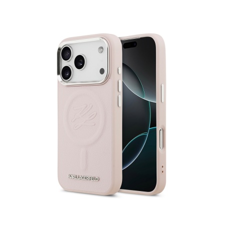 Чехол Lagerfeld PU Debossed Initials Metal logo & Camera для iPhone 17 Pro. Цвет: розовый