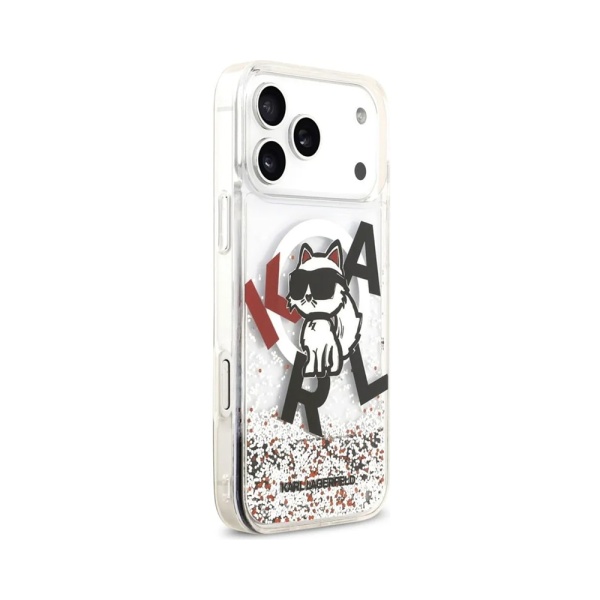 Чехол Lagerfeld Liquid Glitter Sketch Choupette для iPhone 17 Pro Max. Цвет: прозрачный