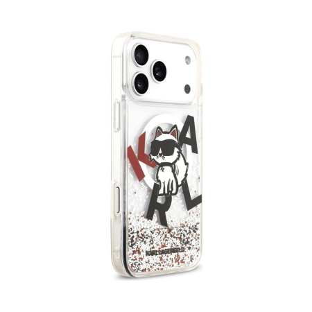 Чехол Lagerfeld Liquid Glitter Sketch Choupette для iPhone 17 Pro Max. Цвет: прозрачный