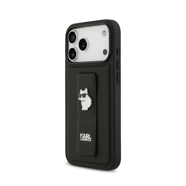 Чехол Lagerfeld PU Saffiano GripStand NFT Choupette metal для iPhone 17 Pro Max. Цвет: черный