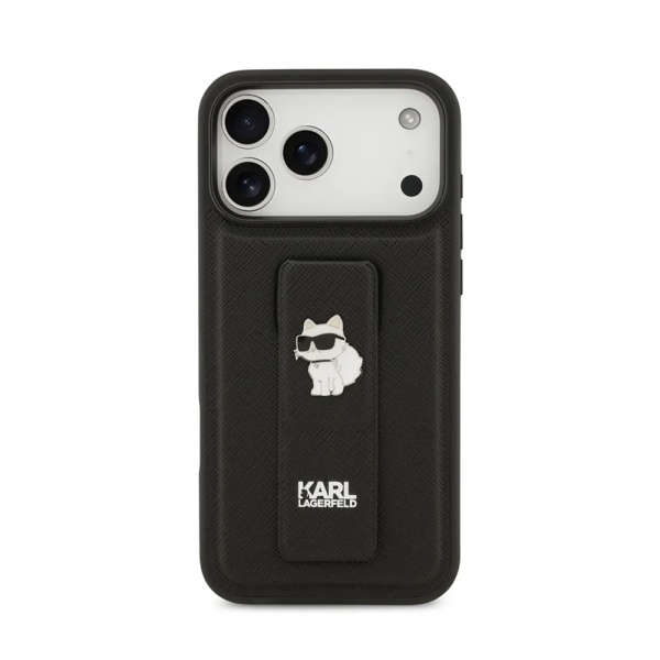 Чехол Lagerfeld PU Saffiano GripStand NFT Choupette metal для iPhone 17 Pro Max. Цвет: черный