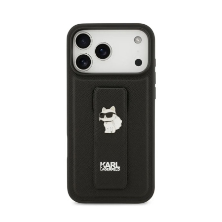 Чехол Lagerfeld PU Saffiano GripStand NFT Choupette metal для iPhone 17 Pro Max. Цвет: черный