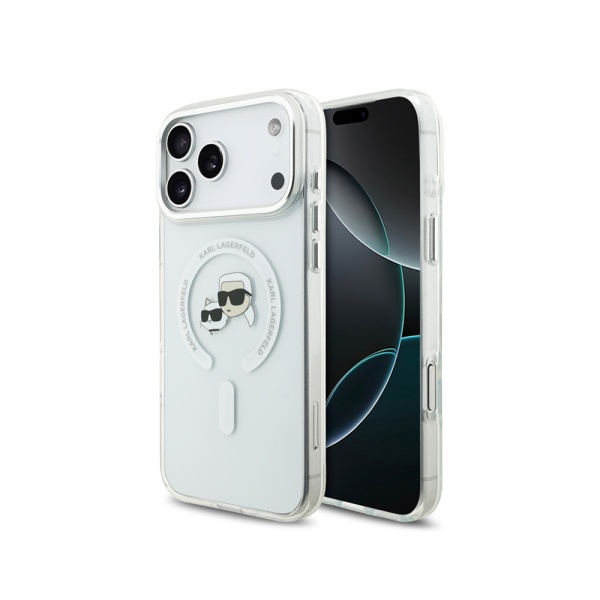 Чехол Lagerfeld IML NFT Karl & Choup Heads Metal camera для iPhone 17 Pro Max. Цвет: белый