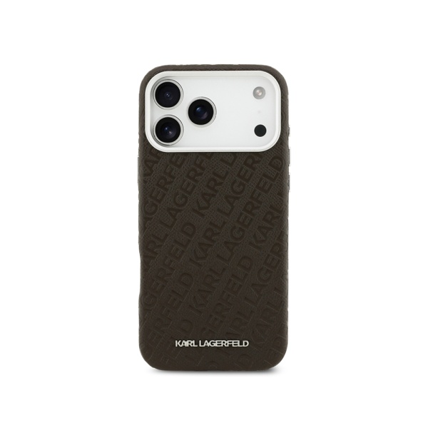 Чехол Lagerfeld PU Full Wrapped Repeated logo Metal Cam для iPhone 17 Pro. Цвет: коричневый