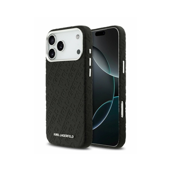 Чехол Lagerfeld PU Full Wrapped Repeated logo Metal Cam для iPhone 17 Pro. Цвет: черный