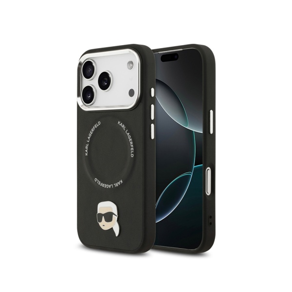 Чехол Lagerfeld PU NFT Choupette head Metal pin & Camera для iPhone 17 Pro. Цвет: черный