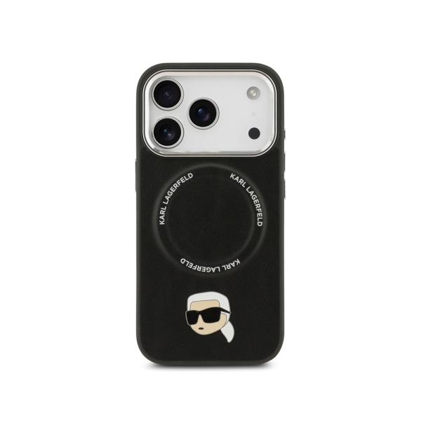 Чехол Lagerfeld PU NFT Choupette head Metal pin & Camera для iPhone 17 Pro. Цвет: черный
