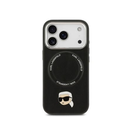 Чехол Lagerfeld PU NFT Choupette head Metal pin & Camera для iPhone 17 Pro. Цвет: черный
