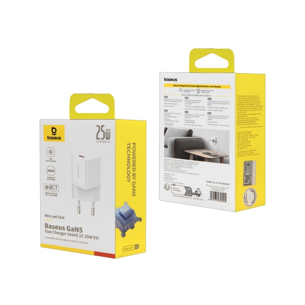 Адаптер питания Baseus Gan5 USB-C PD 25W. Цвет: белый