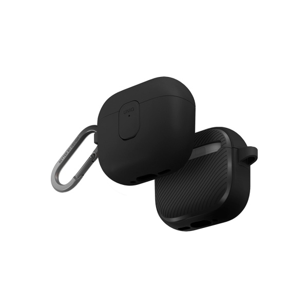 Чехол UNIQ CLYDE Lock case для AirPods 4, силикон. Цвет: черный/темно-серый