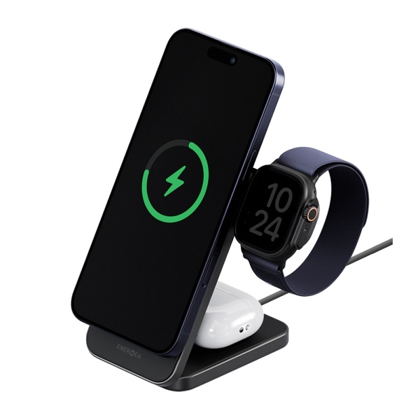 Беспроводное з/у EnergEA MagTrio 2, 3in1 magnetic wireless foldable charger Qi2 25W. Цвет: серый