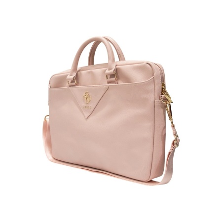 Сумка Guess для ноутбуков 15-16" PU Grained leather Bag 4G metal logo with Zipper. Цвет: розовый