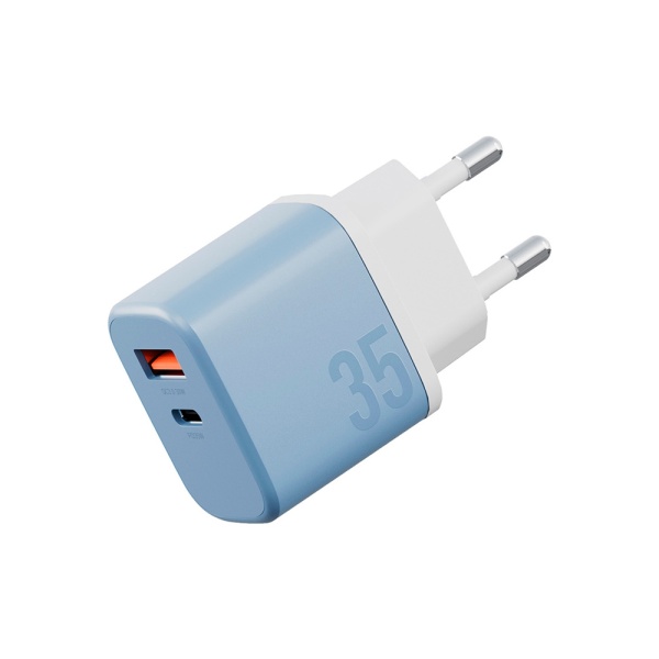 Адаптер питания EnergEA Bazic GoPort Velox Kit GaN35, USB-C+USB-A +кабель Weave. Цвет: голубой