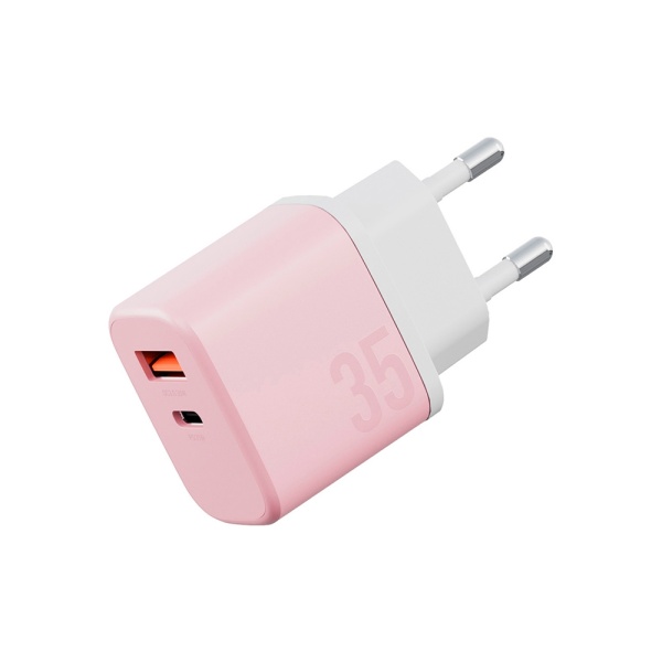 Адаптер питания EnergEA Bazic GoPort Velox Kit GaN35, USB-C+USB-A +кабель Weave. Цвет: розовый