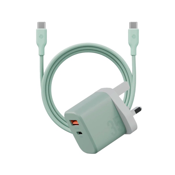 Адаптер питания EnergEA Bazic GoPort Velox Kit GaN35, USB-C+USB-A +кабель Weave. Цвет: зеленый