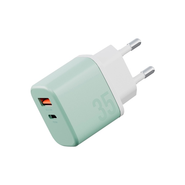 Адаптер питания EnergEA Bazic GoPort Velox Kit GaN35, USB-C+USB-A +кабель Weave. Цвет: зеленый