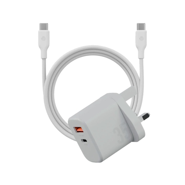 Адаптер питания EnergEA Bazic GoPort Velox Kit GaN35, USB-C+USB-A +кабель Weave. Цвет: белый