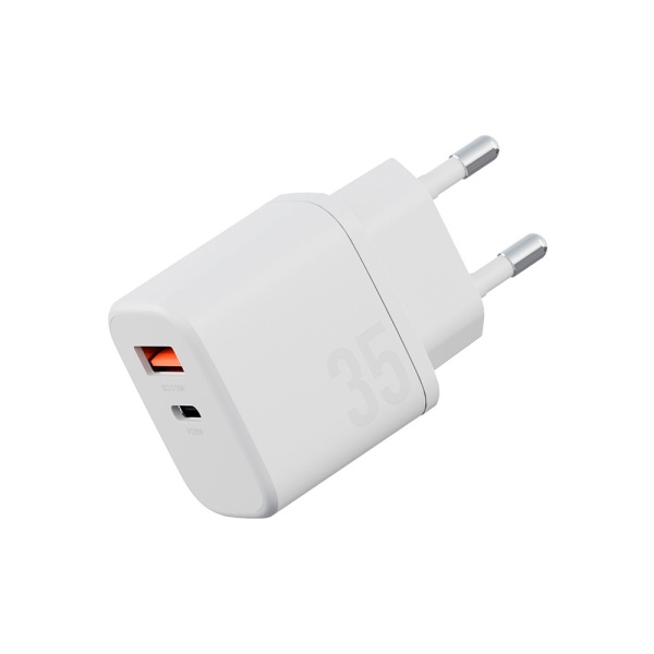 Адаптер питания EnergEA Bazic GoPort Velox Kit GaN35, USB-C+USB-A +кабель Weave. Цвет: белый