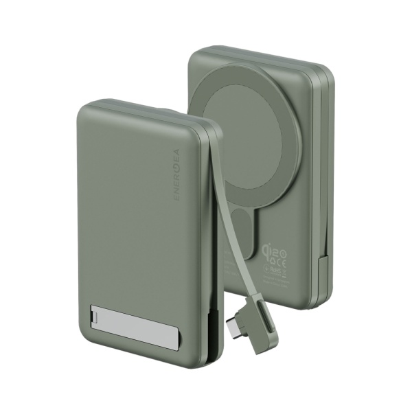 Внешний аккумулятор EnergEA MagPac PRO Plus, 10 000, 15W, Type-c 20W, Qi2. Цвет: зеленый