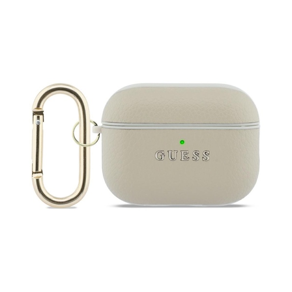 Чехол Guess PU Grained leather with Classic metal logo and Carabin для AirPods Pro 3. Цвет: золотой