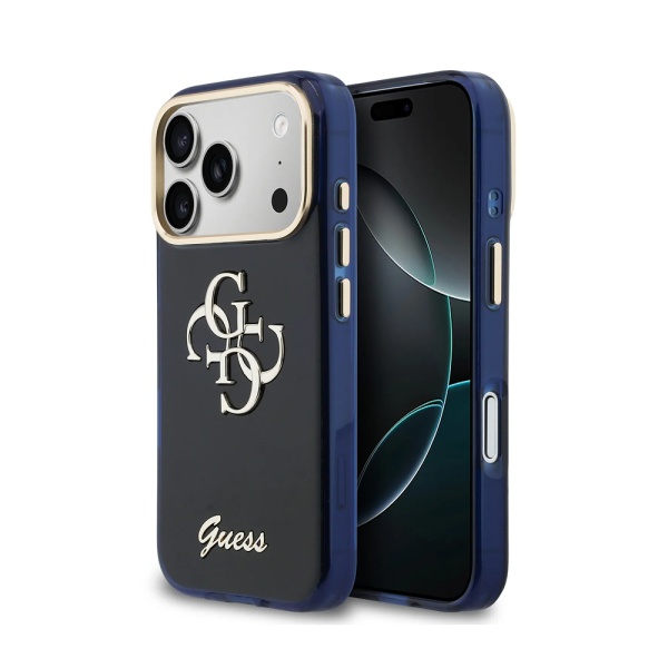 Чехол Guess IML 4G Big metal and Script logo Metal cam Hard Blue для iPhone 17 Pro Max. Цвет: синий