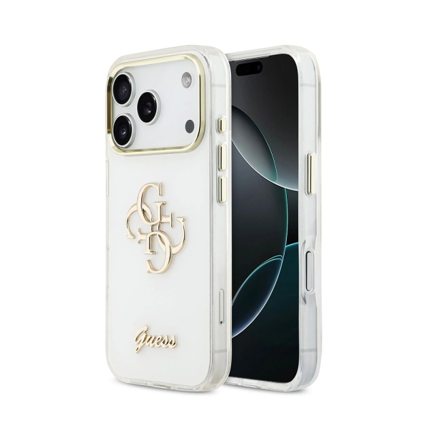 Чехол Guess IML 4G Big metal and Script logo Metal cam Hard White для iPhone 17 Pro Max. Цвет: белый